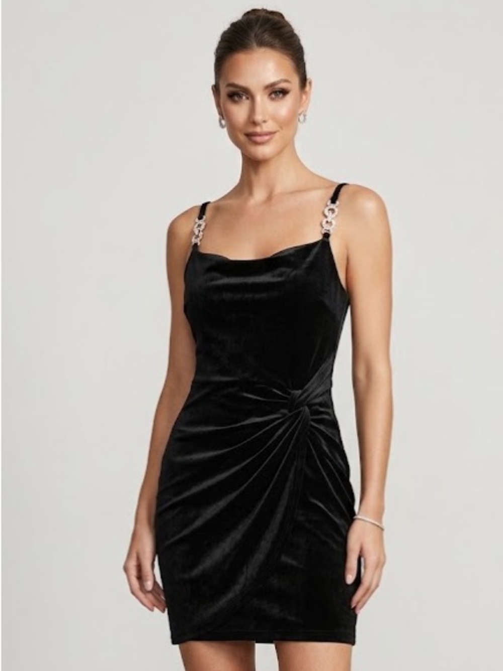 Charlotte Russe Night Out Black Velvet Mini Dress Rhinestone Infinity